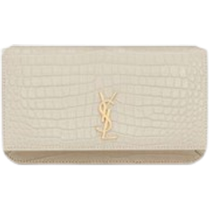 Saint Laurent Cassandre Phone Holder in Shiny Crocodile Embossed - Blanc Vintage