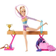 Barbie Dolls & Doll Houses Barbie Gymnastics Playset with Blonde Fashion Doll Balance Beam 10+ Accessories & Flip Feature HRG52