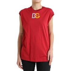 Dolce & Gabbana Red Tank Tops Dolce & Gabbana Elegant Red Cotton Crew Neck Tank Women's Top