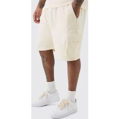 Cargo Shorts - White boohooMAN Mens Plus Jersey Relaxed Cargo Short In Ecru Cream