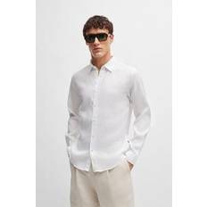 Hugo Boss White Shirts Hugo Boss Slim-fit Shirt In Stretch-linen Chambray