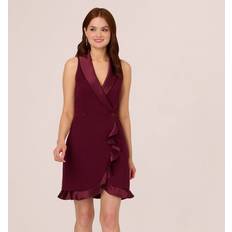 Adrianna Papell Clothing Adrianna Papell Sleeveless Crepe Tuxedo Dress With Charmeuse Accents In Cabernet