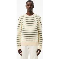 Lacoste White Sweaters Lacoste Cotton Crew Neck Striped Sweater White Green