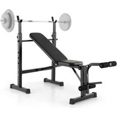 Exercise Racks Costway Adjustable Weight Bench and Barbell Rack Set with Weight Plate Post