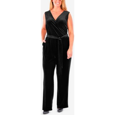 Velvet Jumpsuits & Overalls Ny Collection Plus Sleeveless Faux-Wrap Velvet Jumpsuit Jet Black 1X