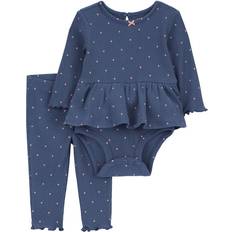 Bodysuits Carter's Baby Girls 2-Piece Polka Dot Peplum Bodysuit Pant Set 12M Navy