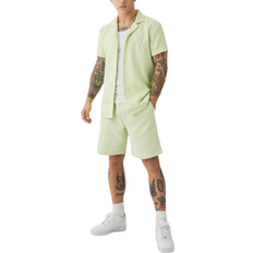 boohooMAN Short Sleeve Geo Textured Shirt & Shorts - Green