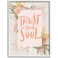 Stupell Home Decor Trust Your Soul Floral Border Impactful Calligraphy Graphic White Framed Art 11x14"