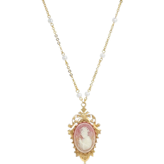 1928 Jewelry Victorian Reflections Carnelian & Cameo Accent Necklace - Gold/Pearl/Pink
