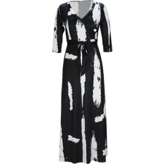 Shein Long Dresses Shein Brush Stroke Print Belted Maxi Dress