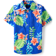 The Children's Place Boy's Matching Family Tropical Poplin Button Up Shirt - Cool Cobalt