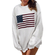 Shein Polyester Tops Shein Essnce Usa Flag Design Drop Shoulder Sweater