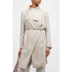 Gold - Women Coats Giorgio Armani Belted Metallic Wrap Coat GOLD 48 IT 12 US