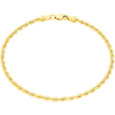 Gold - Men Bracelets Nuragold Rope Chain Diamond Cut Bracelet or Anklet 2.5mm - Gold