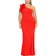 Xscape Ivy One Shoulder Ruffle Scuba Crepe Dress Plus Size - Red