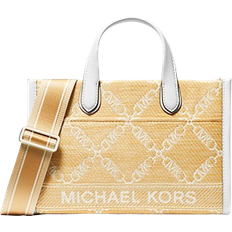 Michael Kors Gigi Small Empire Logo Jacquard Straw Messenger Bag - Natural/Optic White