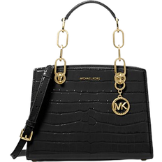 Michael Kors Cynthia Small Crocodile Embossed Leather Satchel - Black