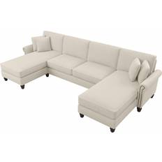 Furniture Bush Furniture Coventry Sectional Couch Cream Herringbone Sofa 131" 5 Seater