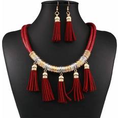 BlackBeauty African Tassel Jewelry Set - Gold/Silver/Red