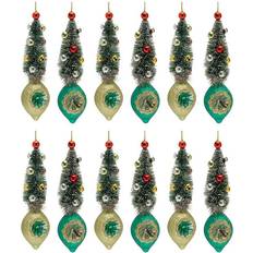 SlickBlue Pine Tree Reflector Drop Green/Gold/Red Christmas Tree Ornament 6.5" 12
