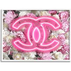 Stupell Industries Pink Neon Glam Flowers White Framed Art 20x16"