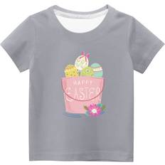 Penkiiy Toddler Cute Happy Easter Graphic Tees - Grey