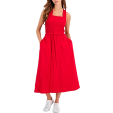 Red Dresses Tommy Hilfiger Women's Square Neck Cotton A Line Dress - Scarlet