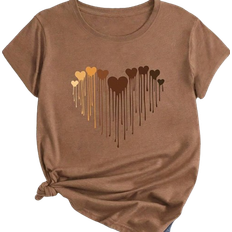 Shein SHEIN Essnce Plus Size Women's Valentine's Day Heart Print Round Neck Short Sleeve T-Shirt