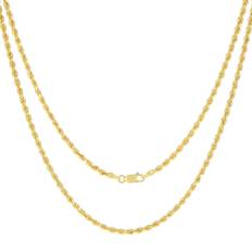 Nuragold Solid Rope Chain Diamond Cut Necklace 3mm - Gold