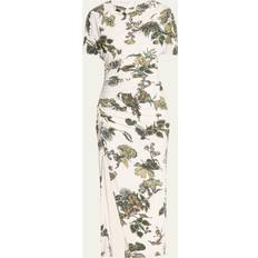 Clothing Floral Ruched Jersey Midi Dress with High Slit CHALK MULTI