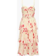 Knee Length Dresses - White Self-Portrait Floral-Print Chiffon Midi Dress Cream UK 10