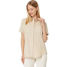 Tommy Hilfiger Women Shirts Tommy Hilfiger Women's Linen-Blend Short-Sleeve Button-Front Shirt Sand/wht