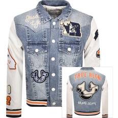 True Religion Men - White Outerwear True Religion Jimmy Denim Varsity Jacket Large