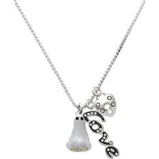 Delight Jewelry Two Tone 3-D Ghost Love and Lock Charm Necklace - Silver/Multicolour
