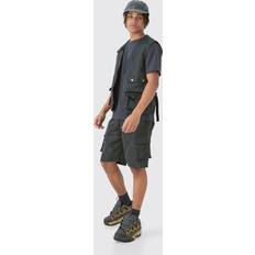 Gray - L - Men Jumpsuits & Overalls boohoo Mens Nylon Utility Tank & Short Set Grey