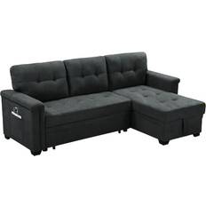 Simple Relax Sleeper Sectional with USB Charger and Tablet Pocket Dark Gray Sofa 84" 3 3 Seater
