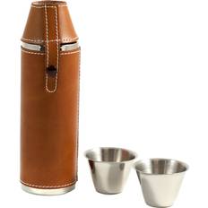 Stainless Steel Hip Flasks Bey-Berk stainless steel tan leather & two cups Hip Flask