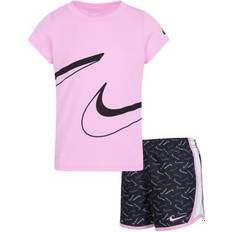 Nike Girl's Dri-FIT Swoosh Logo Short Sleeve Tee & Printed Shorts Set - Black