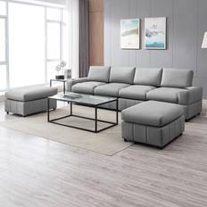 ijuicy Couch with 2 Movable Ottomans Light Grey Sofa 118.9" 3 6 Seater