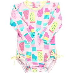 Rufflebutts Toddler Girl's Long Sleeve One Piece Rash Guard - Ice Creme Social