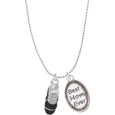 Delight Jewelry Running Shoe Best Mom Ever Charm Necklace - Silver/Black