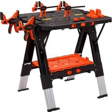 Pony Portable folding work table, 2-in-1 as sawhorse & workbench, load capacity 10. Black 38.3