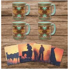 HiEnd Accents Paseo Road Mesa Southwestern & Coaster Set Mug 8pcs