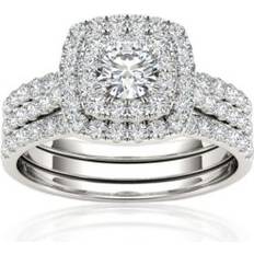 Sold by: Walmart.com, 1-1/2 Carat T.W. Diamond 10kt White Gold Double Halo Engagement Ring Set