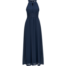 Blau - Damen Bekleidung Vila Pleated Halter Neck Maxi Dress - Total Eclipse