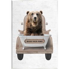 Stupell Wash Your Paws Bear Multicolour Framed Art 13x19"