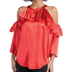 Masseys Ruffle Cold Shoulder Top - Poppy Red