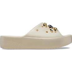 Crocs Beige - Women Slides Crocs Classic Platform Crystals Pearls - Vanilla