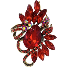 Totf Leaf Statement Brooch Pin - Gold/Red