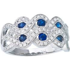 Direct Jewelry Braided Wide Band Ring - White Gold/Sapphire/Diamonds